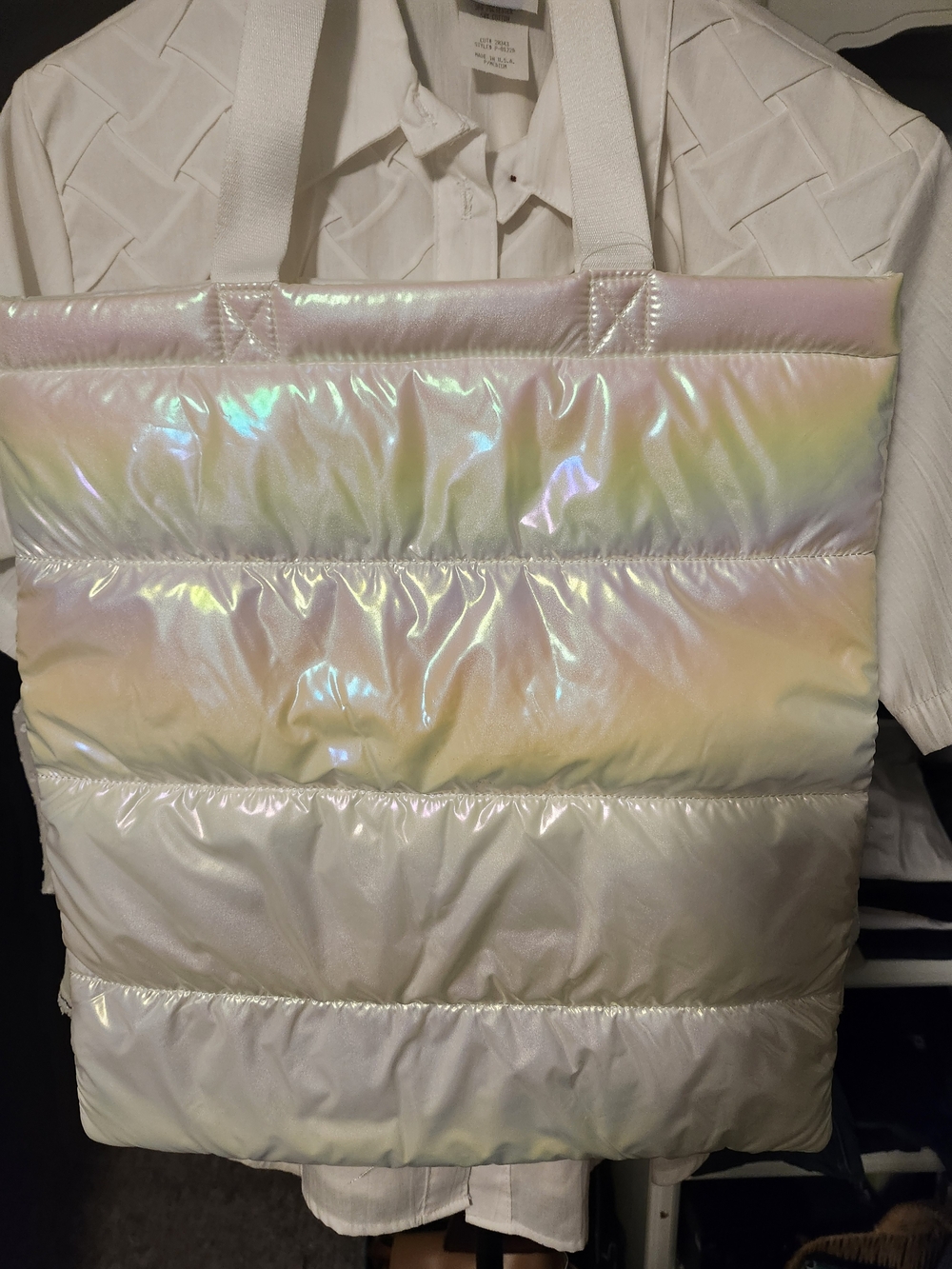Iridescent Puffer Tote Bag - White